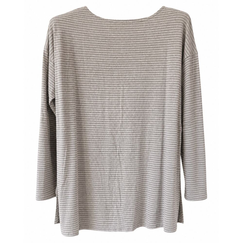 J. Jill Luxe Supima Tunic Womens Large Gray Pink Stripe Quiet Luxury Top